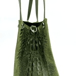 Голяма чанта от естествена кожа с крокодилски принт  - керемидено кафява 