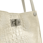 Голяма чанта от естествена кожа с крокодилски принт  - бежова 