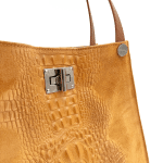 Голяма чанта от естествена кожа с крокодилски принт  - керемидено кафява 