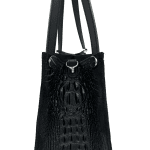 Голяма чанта от естествена кожа с крокодилски принт  - черна 
