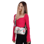 Чанта за през рамо с принт на цветя - розова