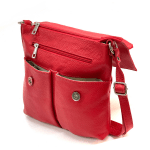 Чанта за през рамо от естествена кожа с много джобчета - фуксия