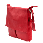 Чанта за през рамо от естествена кожа с много джобчета - фуксия