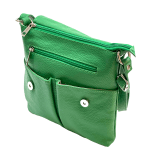 Чанта за през рамо от естествена кожа с много джобчета - зелена