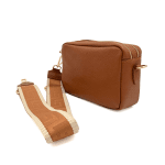 Чанта за през рамо от естествена кожа с 2 дръжки - бежова 
