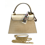 Чанта от естествена кожа с фишу Camelia - бежова