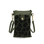 Чантичка за през рамо от естествена кожа със животински принт - тъмно зелена