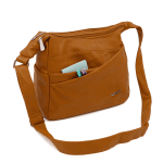 Чанта за през рамо с 2 отделения и много джобчета - светло кафява