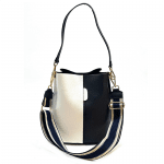 Дамска чанта от естествена кожа с 2 дръжки - бяло/тъмно синьо