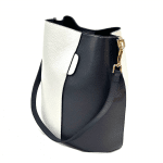 Дамска чанта от естествена кожа с 2 дръжки - бяло/бежово
