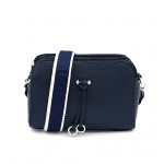 Чанта за през рамо с 3 отделения и цветна дръжка - синя