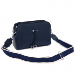 Чанта за през рамо с 3 отделения и цветна дръжка - тъмно синя