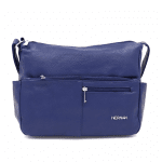 Чанта за през рамо с 2 отделения и много джобчета - тъмно синя