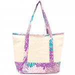 Голяма плажна чанта - бежово/лилаво
