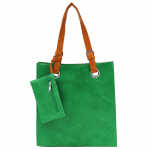 Голяма чанта с 3 отделения и висящо портмоне - зелена