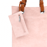 Голяма чанта с 3 отделения и висящо портмоне - розова