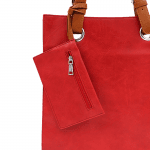 Голяма чанта с 3 отделения и висящо портмоне - червена