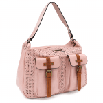 Дамска чанта тип торба с опушен ефект - розова