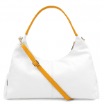 Двуцветна чанта тип торба от естествена кожа - горчица/бяло