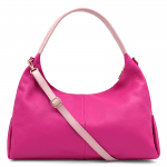 Двуцветна чанта тип торба от естествена кожа - пепел от рози / фуксия
