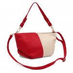 Двуцветна чанта за през рамо от естествена кожа с 2 дръжки - червено/бежово