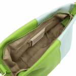Двуцветна чанта за през рамо от естествена кожа с 2 дръжки - зелено/светло синьо