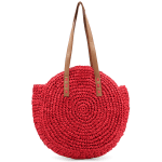 Голяма чанта от рафия Boho - червена