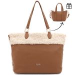 Голяма дамска чанта с плюш Melisa + подарък висящо портмоне - черна