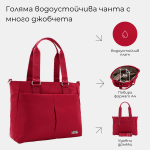 Голяма чанта от плат с много джобчета - светло сива