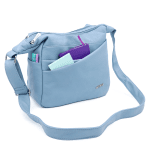 Чанта за през рамо с 2 отделения и много джобчета - тъмно синя