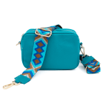 Чанта за през рамо от естествена кожа с 2 дръжки - светло синя  