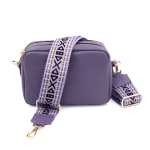 Чанта за през рамо от естествена кожа с 2 дръжки - лилава  