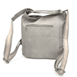 2 в 1 - Дамска чанта и раница с много джобове - сиво/светло кафяво