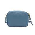 Чанта за през рамо от естествена кожа с животински принт - синя
