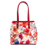 Чанта от естествена кожа с принт на цветя - червена 