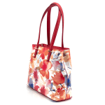 Чанта от естествена кожа с принт на цветя - червена 