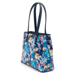 Чанта от естествена кожа с принт на цветя - синя 