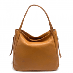 Дамска чанта тип торба от естествена кожа - бежова