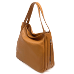 Дамска чанта тип торба от естествена кожа - бежова