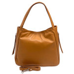 Дамска чанта тип торба от естествена кожа - керемидено кафява
