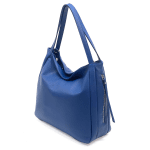 Дамска чанта тип торба от естествена кожа - синя