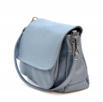 Голяма чанта за през рамо от естествена кожа с 2 вида дръжки - светло синя