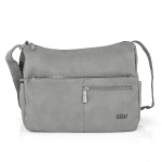 Чанта за през рамо с 2 отделения и много джобчета - светло сива