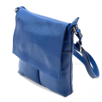 Чанта за през рамо от естествена кожа с много джобчета - синя