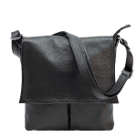 Чанта за през рамо от естествена кожа с много джобчета - черна