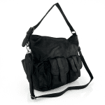 Дамска чанта тип торба с много джобчета - черна