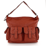 Дамска чанта тип торба с много джобчета - червено-оранжева 