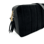 Чанта за през рамо от естествена кожа и велур - черна