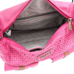 Дамска чанта тип торба с опушен ефект - розова