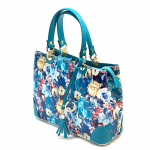 Дамска  чанта от естествена кожа с принт Alika - синя